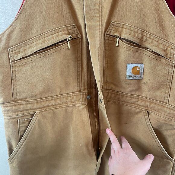 Carhartt Overalls Size L Duck Bib Quilted Double Knee Workwear 14806 USA Vintage - Picture 7 of 16